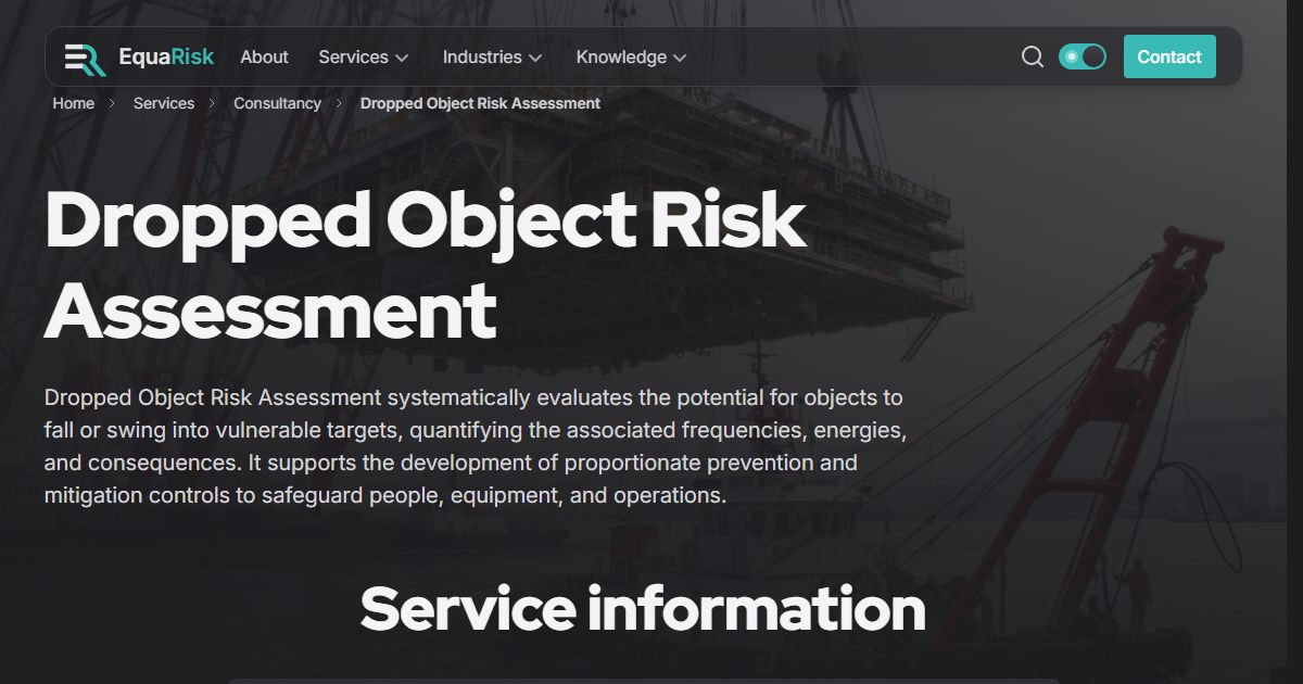 Dropped Object Risk Assessment Consultancy Services Equarisk Equarisk