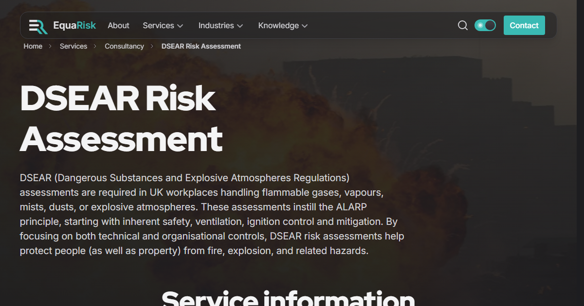 DSEAR Risk Assessment | Consultancy Services | Equarisk | Equarisk